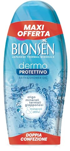 Bionsen Dermo-Schutzdusche mit japanischen Thermaloligomineralen und aktiven Mineralien, beruhigende Formel für empfindliche Haut, Flasche 650 ml x 2
