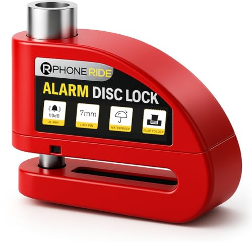 Bloc Disque Moto Alarme | Antivol Velo ou Antivol Moto Haute Sécurité avec Alarme Puissante 110dB | Bloque Roue Moto pour Une Meilleure Protection Contre Le Vol | Rouge