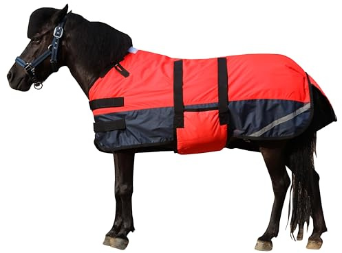 Leberna Coperta invernale per puledro e mini cavallo, 300D, traspirante, in miniatura, con fascia per il ventre (riempimento da 150 g) (rosso fluorescente, S (60 - 90 cm)