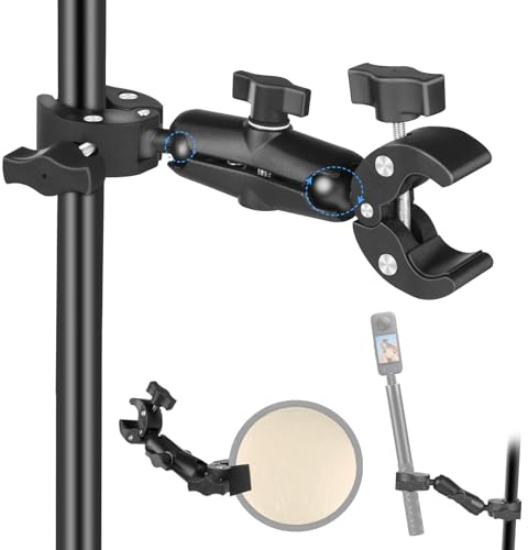 PULUZ Double Super Clamp, Double Clamp Mount Bracket with 2 Ball Head for Motorcycle, Bike, Cross Bars, Umbrella, Desktop, Light Stand, Photo Boom Stand