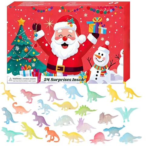 Calendari 'Avvento dei Dinosauri 2025 | Figure di animali in miniatura che si illuminano al buio, Calendario del conto alla rovescia di 24 giorni con figure di dinosauri giocattolo per figlio