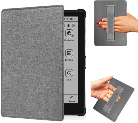 Skyddsfodral för Onyx Boox Go 6 6 tums E-Reader, lätt PU-läderfodral med handrem/automatisk vila/väckningsläge, Grå