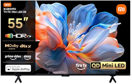 XIAOMI TV FX Mini LED de 55 Pulgadas, Smart TV con QD-Mini LED, 4K UHD, Fire TV, HDR10+, 60 Hz con Modo Game Boost a 120 Hz, MEMC, DTS:X, AirPlay 2, HDMI, Modo Filmmaker, Control por Voz con Alexa