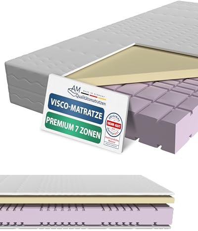 AM Qualitätsmatratzen Premium 7 Zonen Viscoschaum Matratze 140x200 H2 - Made in Germany - Oeko TEX Memory Foam Matratze 140x200-23 cm Hoch - Kaltschaummatratze 140x200 H2 mit 4cm Viscoauflage