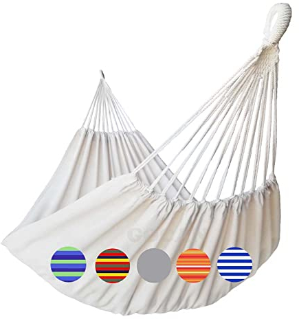 GOCAN Hängematten Garten Outdoor Garten Hängematten Leinwand 220x150cm Gesamtlänge 330cm Belastung 300kg Hängematte Doppelte Hängematte für Terrasse Veranda und Indoor (Beige) XXL