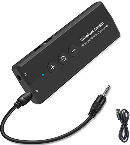 EasyULT Trasmettitore Ricevitore Bluetooth 3 in 1 Ricaricabile, con 300mAh Batteria, Wireless Adattatore Portatile Bluetooth 5.0 con 3.5mm Audio, per TV PC Cuffie Stereo Altoparlanti Auto - Nero