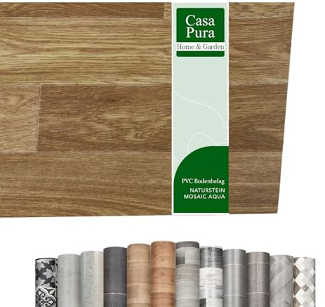 casa pura Vinylgolv, metervara, i många utföranden – träutseende, kakelutseende, stenutseende – PVC-golvbeläggning – vinyldesignbeläggning för kök, badrum och vardagsrum (Westwood S02, 200 x 250 cm)