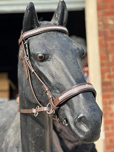 Equipride LEATHER BITLESS BRIDLE CRYSTAL WITH ANTI-SLIP RUBBER GRIP RUBBER REINS (Full, Brown)