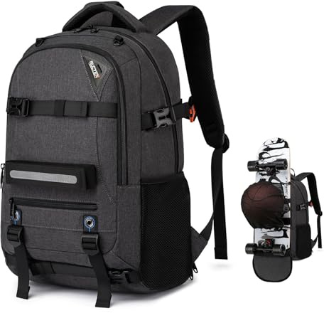 RUCYEN Skateboard Backpack, Laptop Backpack, Hidden Mesh and Anti-Theft Pockets, Waterproof Fabric, Fits up to 15.6 Inch Laptop, for Business Travel Men Women(Dark Grey)