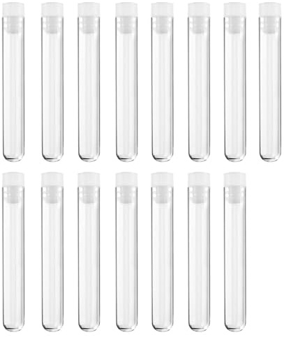 RTRTGS Tube Essai Plastique,Tube a Essai,15 Pièces Tubes à Essai en Plastique Transparent Éprouvette avec Bouchon à Visser pour Laboratoire(150 x Ø10 mm)