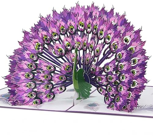 Royal Feathers Pop Up Card, Handmade 3D Birthday Cards for Women, Mum, Sister Birthday Cards, 3D Peacock Greeting Card with Magical Envelope