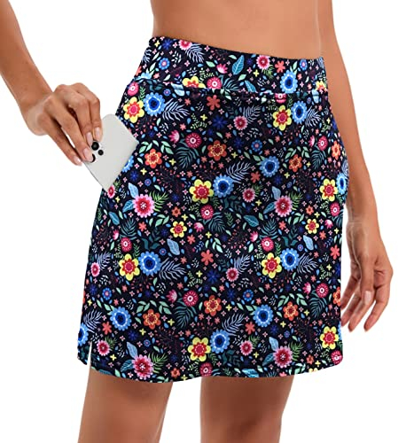 Timuspo Damen Tennisrock Skort Schwarzer Rock mit Innenhose Kurze Hosenrock mit Taschen Sommerrock Sports Golfrock