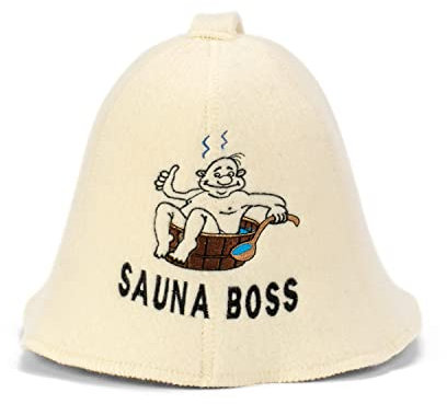 SAUNA GURU Boss Hat - 100% Organic Wool Felt Cap, Banya Hair Protector, Embroidered Russian Accessory, Room Accessory, Gifts for Men and Women