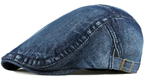 YAMEE Baskenmütze Unisex Denim Klassisch, Barett Herren Verstellbar-Freizeitkappe, Schiebermütze Zeitungsjungenmütze, Flat Cap Outdoor Sonnenschutz (55CM-60CM)