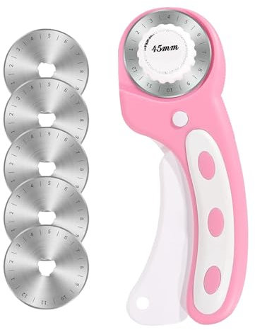 Cortador de rodillo para tela, cortador giratorio para tela, cortador giratorio de precisión para cortar telas de 45 mm, cortador giratorio de cambio rápido con mango ergonómico y bloqueo de botón de