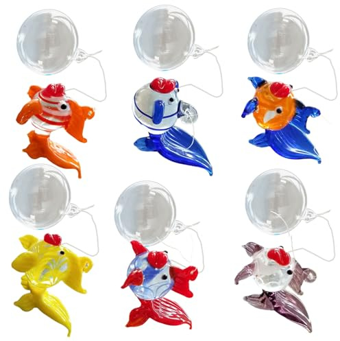 TWEW (6 Pezzi) Decorazioni Colorate in Vetro Galleggianti per Pesci, Decorazioni Galleggianti per Acquario, Design a Bolle Fatto a Mano per Decorazioni per la Casa