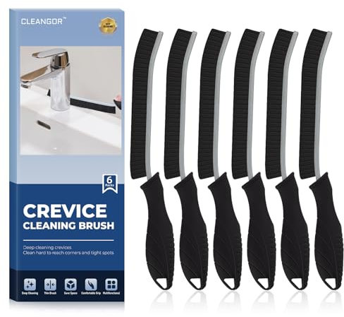 Cleangor Brosse à Joints, Brosse Nettoyage Salle de Bain avec Poignée Ergonomique, Brosses à Joint Carrelage, Brosses à Récurer pour Cuisine et Fenêtre (6, Noir)