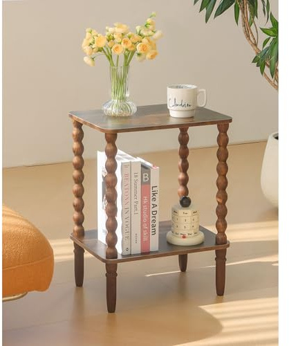 Fultyle Side Table, Small End Table with Storage Shelf, 2-Tier Small Coffee Tables Living Room for Bedroom, Narrow Spaces (Rustic Brown)