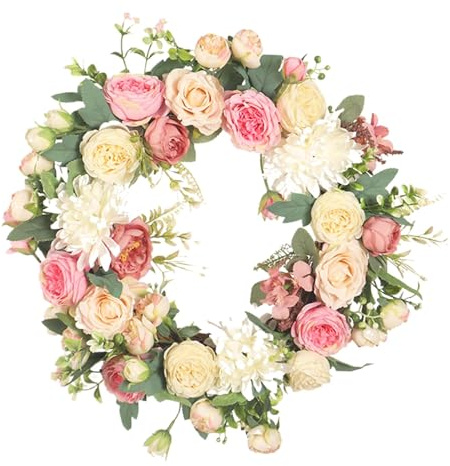 Handgjord alla hjärtans dagkrans, rund konstgjord blomkrans, vacker dörrkrans för alla hjärtans dag och juldekoration, perfekt för festliga helgdagar
