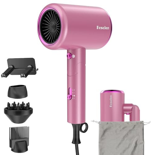 Asciugacapelli ionico 2400W [pieghevole, potente e leggero] Phon Capelli con 3 accessori/borsa da viaggio/supporto, Phone per Capelli con 3 temperature/2 velocità per viaggi in famiglia