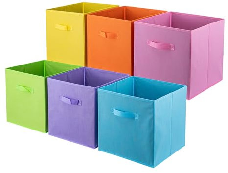 LN COZY CORNER Set of 6 Foldable Cube Storage Boxes Fabric Organizer Bins with Handles for Home Office Kids Room Closet and Shelves (Multicolor, 27x27x28cm)
