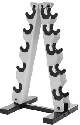 Soporte para pesas en forma de A, para gimnasio en casa, de acero de 5 niveles, para mancuernas cortas (blanco)