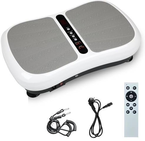 Placa vibratoria, dispositivo de fitness deportivo para entrenamiento en casa, 99 niveles de intensidad, 5 programas de entrenamiento, masajeador con altavoz Bluetooth, entrenamiento de cuerpo