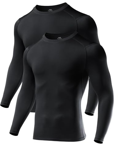Niksa Maglietta a compressione da uomo, 1/2/3 pezzi, a maniche lunghe, sportiva, girocollo, traspirante, per corsa, allenamento, fitness, B nero (2 pezzi), M
