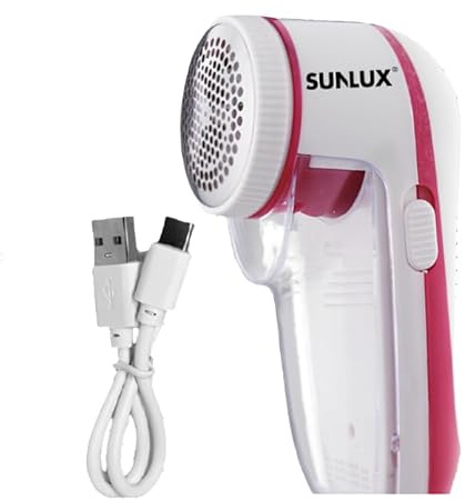 SUNLUX Levapelucchi Elettrico Ricaricabile - Rimuovi Pelucchi e Lanugine da Vestiti, Maglioni e Tessuti - Compatto 15 cm, Colori Assortiti