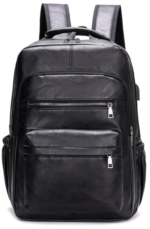 Zestivra Mochila vintage para laptop, mochila de viaje casual de, elegante bolsa de hombro con puerto de carga USB, piel sintética duradera para la escuela, oficina, trabajo, NEGRO, Se référer au