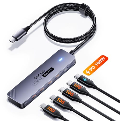 QUUGE USB C Multiport Hub, 4 Port 10Gbps, 100W PD for Desktop SSD Use