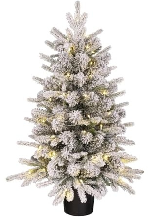 Black Box Trees Grimshaw Künstlicher Weihnachtsbaum im Topf mit LED-Beleuchtung und Timerfunktion - H90 x Ø61 cm - Grün, Weiß