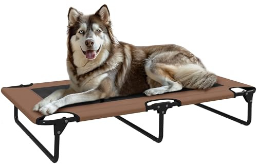 PawHut Letto per Cani Rialzato Pieghevole con Tessuto a Rete, Brandina per Cani Grandi da Interno ed Esterno, 107x61x20 cm, Marrone