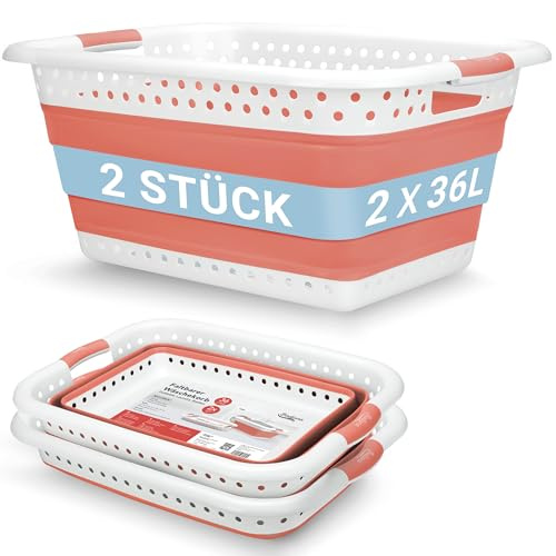 BADIONA Set di 2 Bacinella pieghevole bucato -2x 36 litri & Uso universale I Cesta portabiancheria pieghevole Catino Cesto portabiancheria da stirare Laundry basket Ceste panni grande Cesti