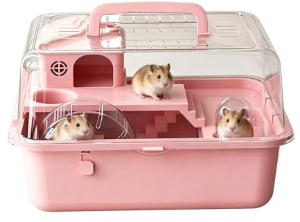 Hamsterlivsmiljö, med rinnande hjul bärbart hölje – 30 cm hamsterlåda litet djurhus, för syrisk dvärg gerbil små djur igelkott inomhus resa