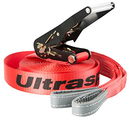 Ultrasport Slackline 15 m mit Ratschenschutz und Tragetasche, Slackline für Anfänger, Kinder und Familien, mit Ratsche, ideal für Slack Line Funsport