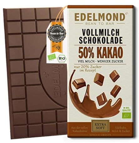 Bio Milch-Schokolade 50 % Kakao (1 Tafel, 75 g) – Naturbelassen, Fair Trade, hochwertige Schokolade, Ohne industrielle Kakaomasse, Mit Bio-Vollmilchpulver