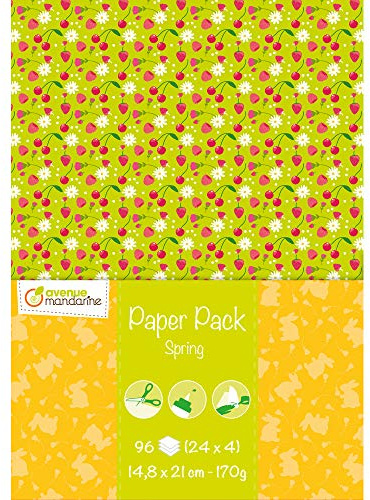 MY MANDARINE CC040C - Packung Paper Pack, 96 Blatt DIN A5 80g (24 Designs x4). Frühling, 1 Pack