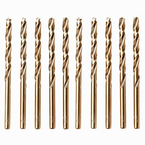 Rennie Tools - 10pc 3.3mm HSS Gold Cobalt Jobber Drill Bit Set for Stainless Steel, Hard Metals, Aluminium, Cast Iron, Copper