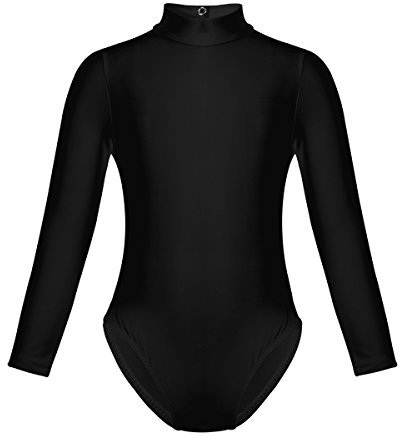 iEFiEL Mädchen Ballettanzug Langarm Ballett Trikot mit Stehkragen Ballettkleidung Sport Gymnastik Tanz Body Leotard gr. 98-152 A Schwarz 98-104