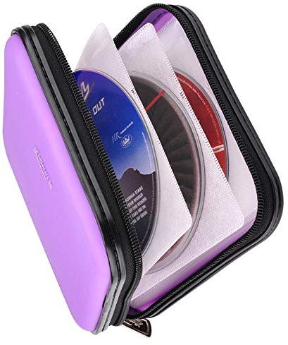 XiongYe CD DVD Wallet, 32 Capacity Heavy Duty, DVD CD Case Holder for Car,Portable DVD/VCD Storage Disk, Hard Shell Sturdy case, Car CD Disk Holder, Booklet, Blu-ray Wallet (32 Capacity,Purple)