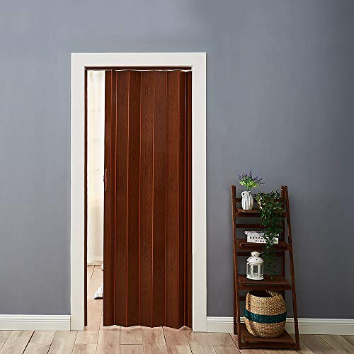 PVC Folding Door, Internal Plastic Folding Concertina Door with Gloss Acrylic Widths 820 * 2030 * 6mm, with Panels Magnetic Locks (Brown)