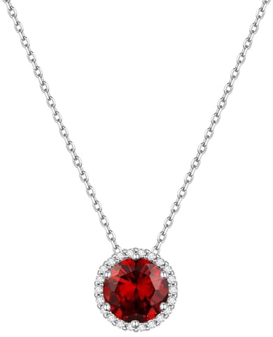 ChicSilver 925 Sterling Silver January Birthstone Pendant Necklace for Women Round Shaped Simulated Garnet Necklaces Jewelry
