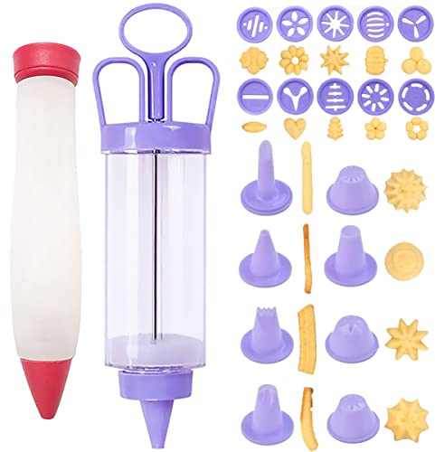 saijer Icing Syringe,1 Pc Multifunctional Cookie Press Pump with 10 Mould 8 Nozzles and 1 Cake Writing Pen Biscuit Machine Cream Making Piping Syringe for Dessert Cupcakes Donut Biscuit Pastry
