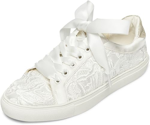 JIAJIA 8833 Scarpe da Sposa Scarpe da Ginnastica Appartamenti Sposa Tennis Scarpe Pizzo Scarpe da Ginnastica Colore Avorio, Taglia 39 EU