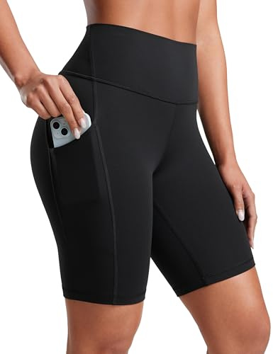 CRZ YOGA Butterluxe Biker Shorts Pockets 8 - High Waisted Workout Yoga Volleyball Buttery Soft Womens Black Small