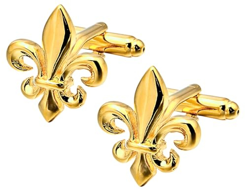 Manschettenknöpfe Fleur de Lys Gold | Manschettenknöpfe klassisch und elegant | Geschenk für Hochzeitshemd für Herren | Zubehör für Männer Design | Musketierärmel Französisch Luxus Lilie Gold, mm,