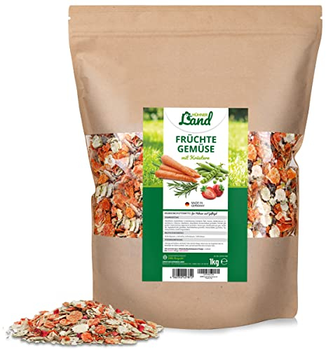 HÜHNER Land Hühnerfutter Früchte-Gemüse mit Kräutern Menü 1kg I Gemüseflocken für Hühner, Geflügelfutter, Natürliches Hühner Zusatzfutter Vitamine & Nährstoffe