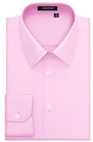 HISDERN Chemises Homme Chemise Manches Longues Chemises Regular Fit Chemises Habillée Chemise pour Hommes Rose 4XL