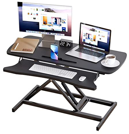 GUINJO Standing Desk Converter, 5.5-20.1 Inches Height Adjustable Sit to Stand Desk Riser, with Wide Keyboard Tray for Laptops Dual Monitor Riser Workstation (Color : B, Size : 80 * 70 * 14-51cm)